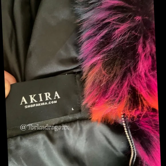 NWT Fur Moto Bright Neon Tie-Dye Moto Zip Up Hooded Fur Puffer